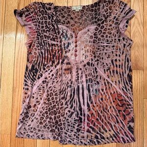 Animal Print Sequin Burnout Top